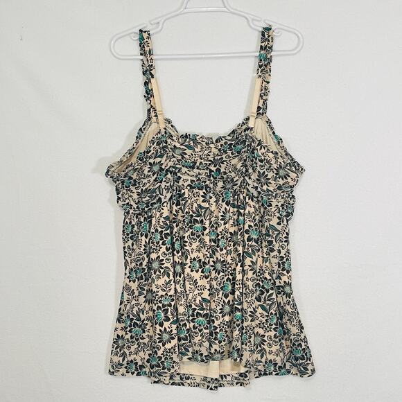 Torrid Tank Top Womens Plus 1X Cream Black Floral Sweetheart Babydoll Ruffle - Picture 2 of 8